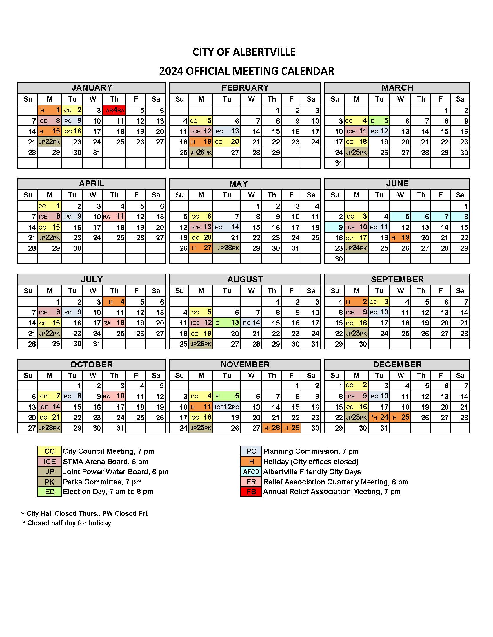2024 Official Meeting Calendar